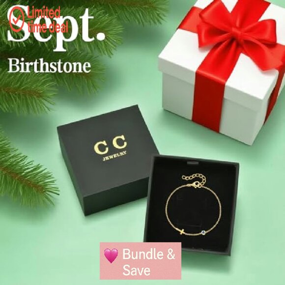 14K Gold Plated Cross Birthstone Bracelet, Adjustable, Religious Gift - Picture 8 of 8